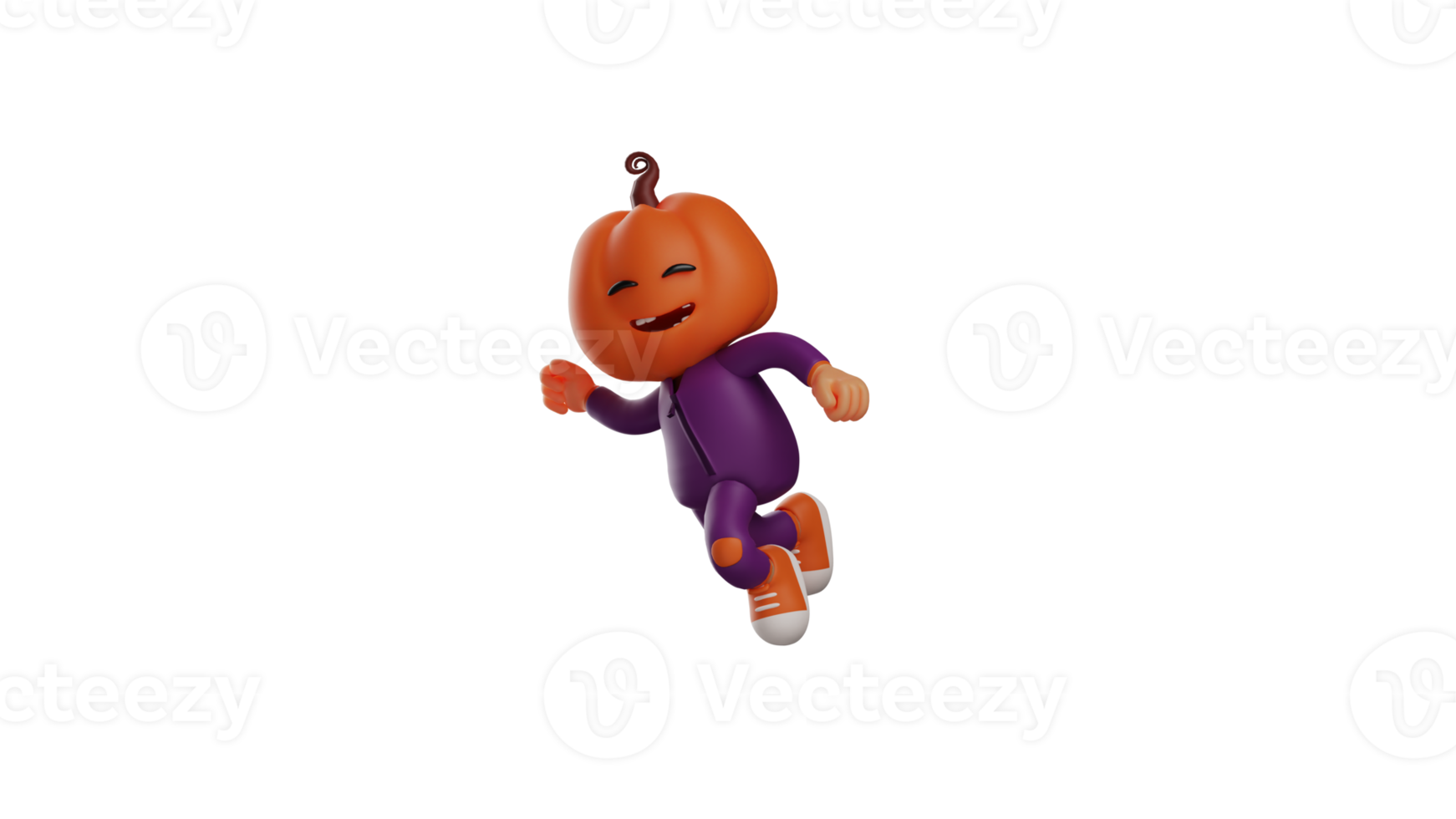 3D illustration. Adorable Halloween 3D Cartoon Character. Halloween cartoon using a blue costume. Halloween cartoon jumping while dancing happily. 3D cartoon character png