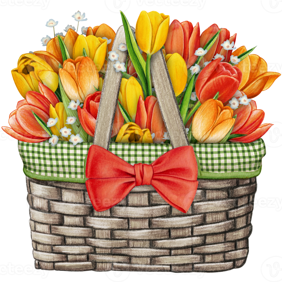 acuarela cesta con floral ramo de flores png