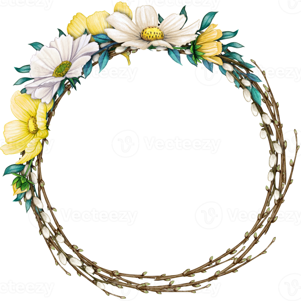 watercolor floral spring wreath png