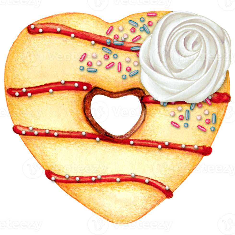 waterverf hand- getrokken hart vormig donut png