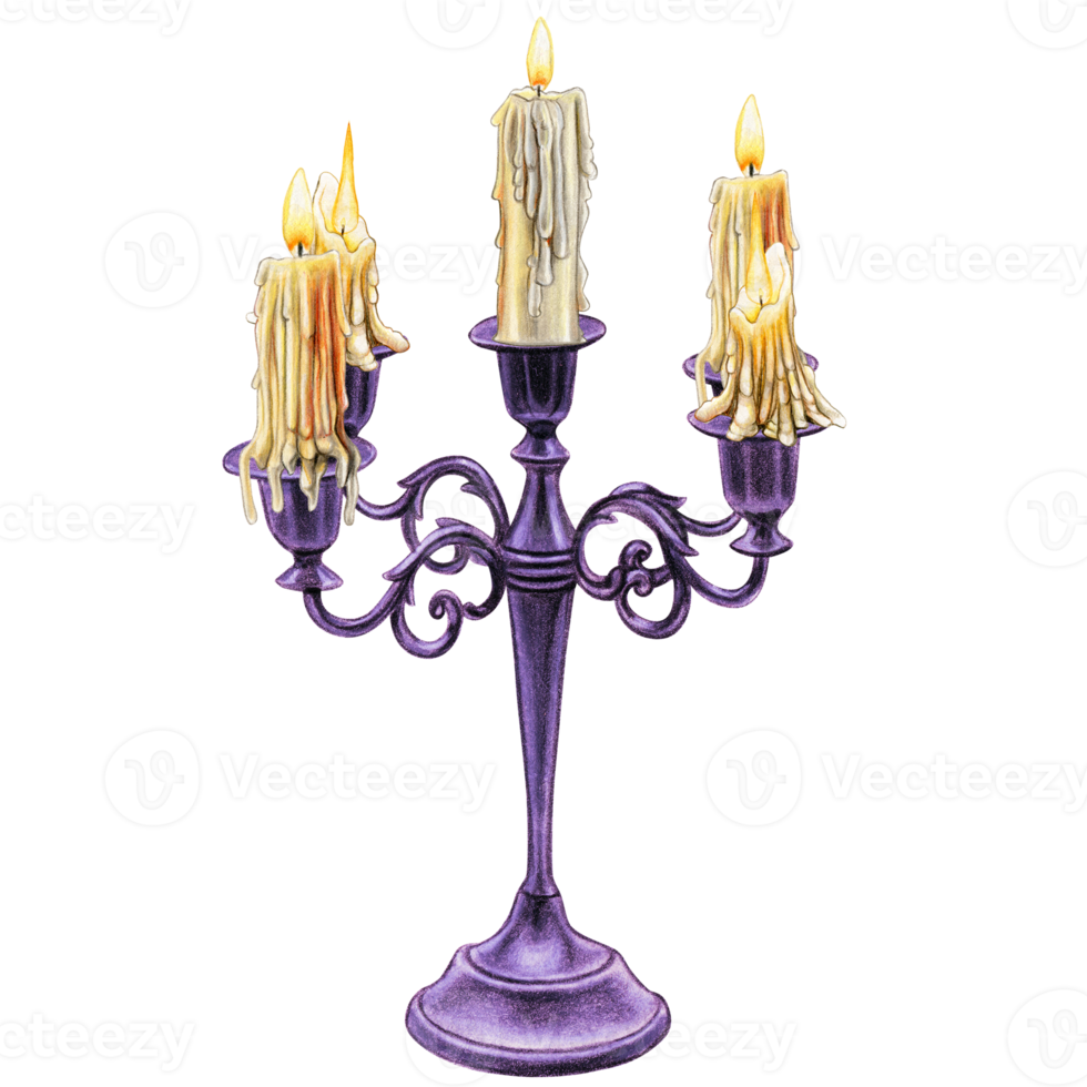 Watercolor hand drawn gothic candle holder png