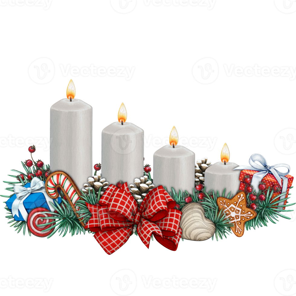 watercolor hand drawn advent candles decoration png