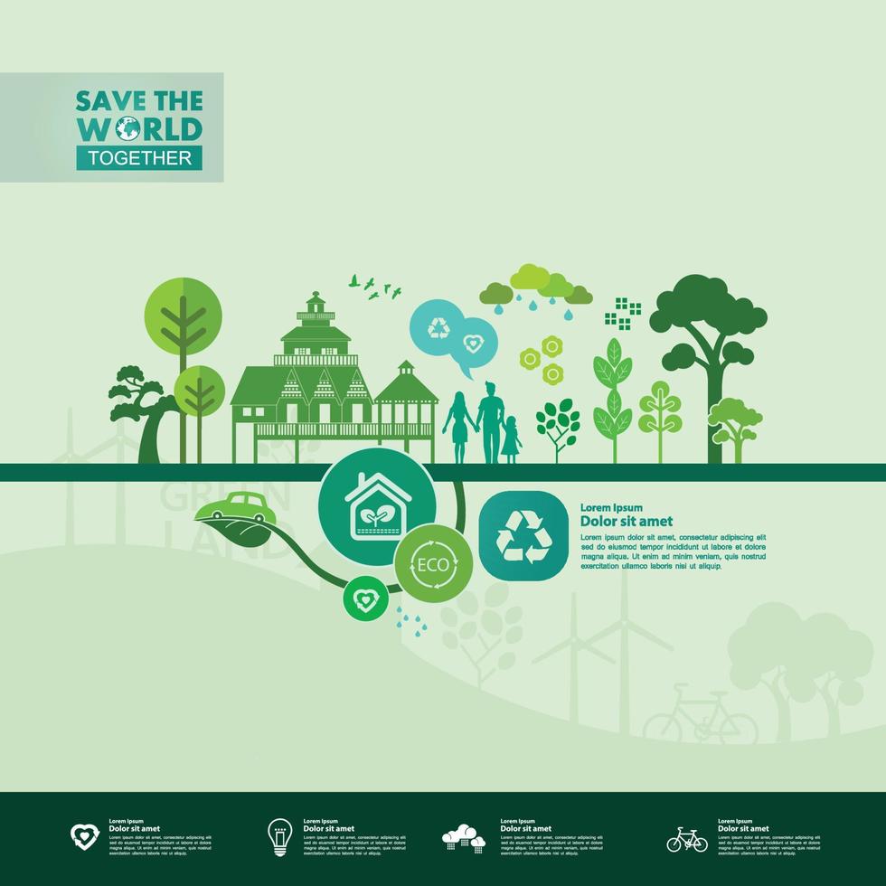 Save the world together green ecology vector illustration.