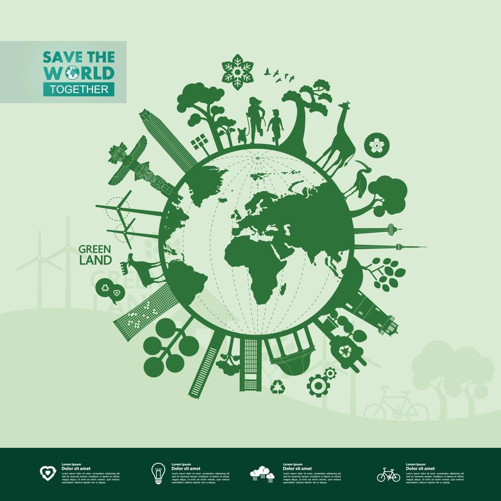 Save the world together green ecology vector illustration.