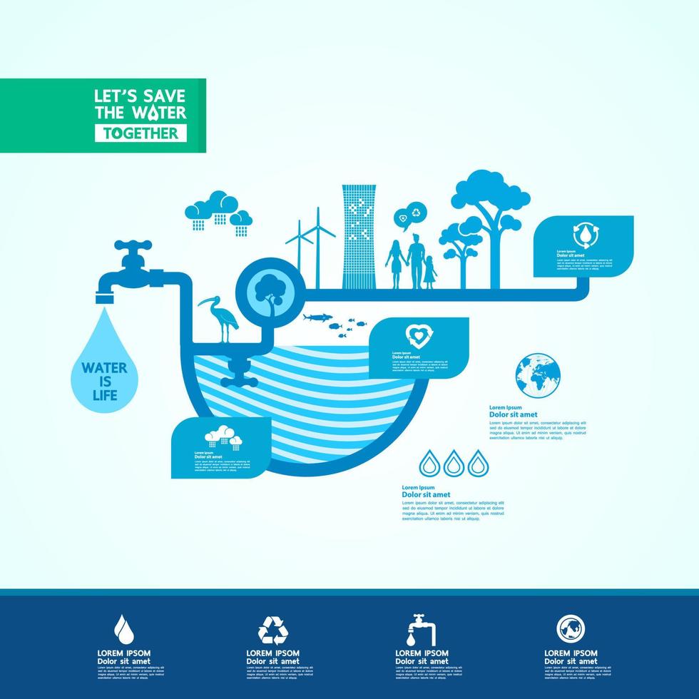 Save water together vector illustration.