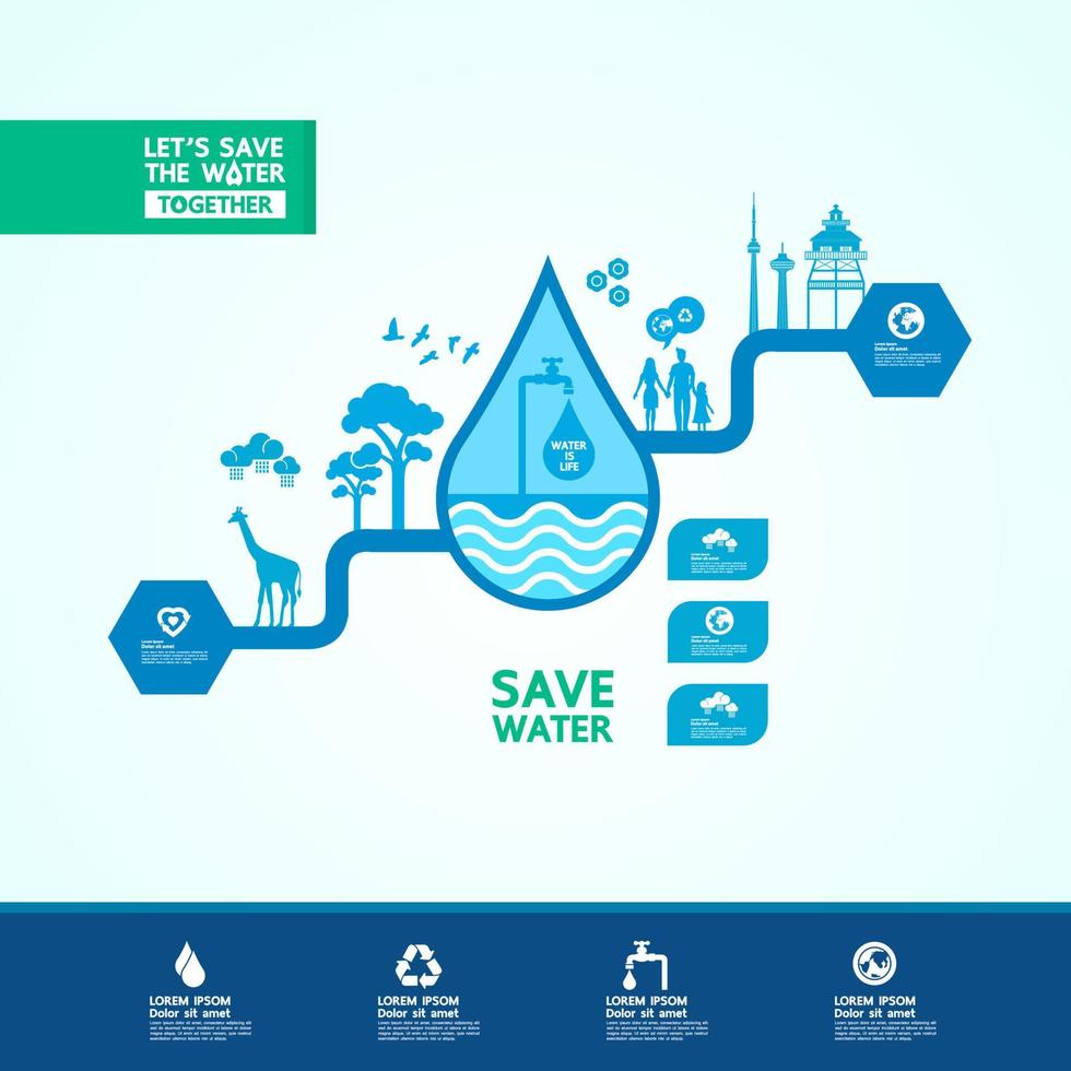 Save water together vector illustration.