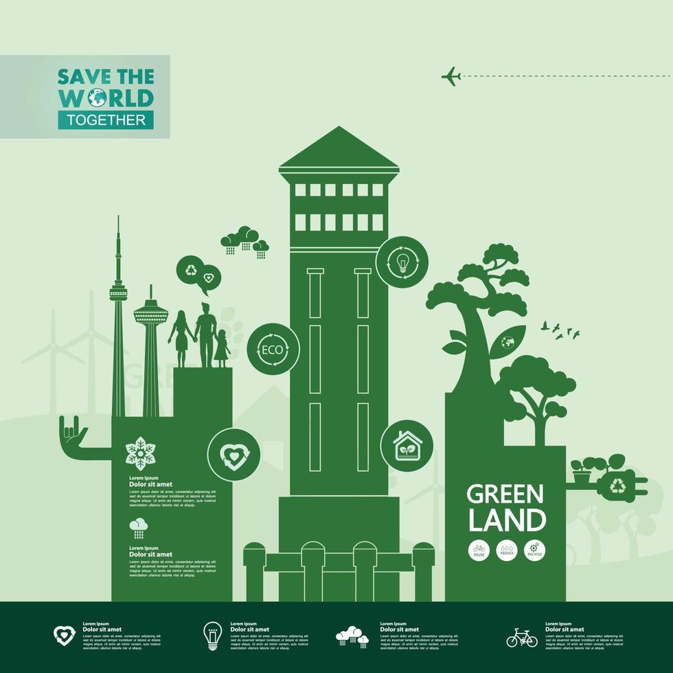 Save the world together green ecology vector illustration.