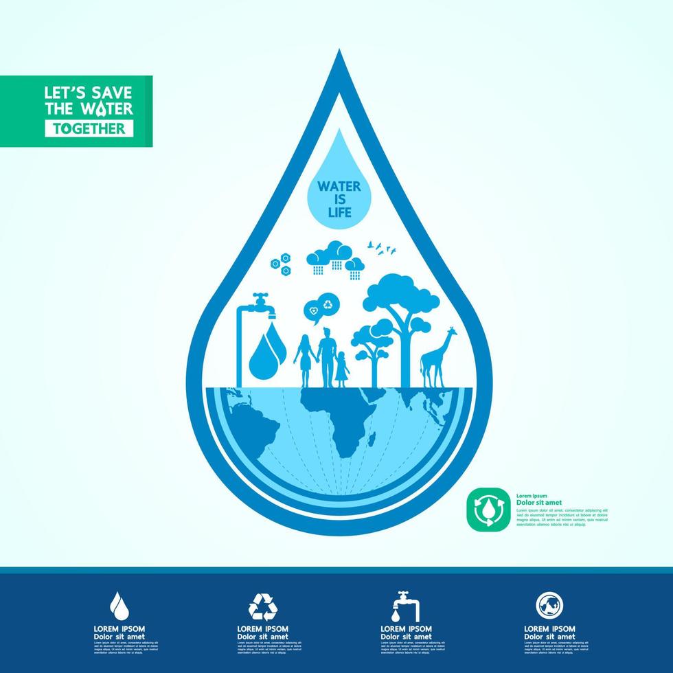 Save water together vector illustration.