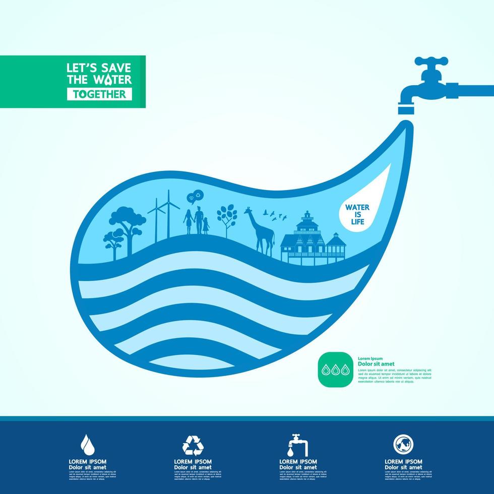 Save water together vector illustration.