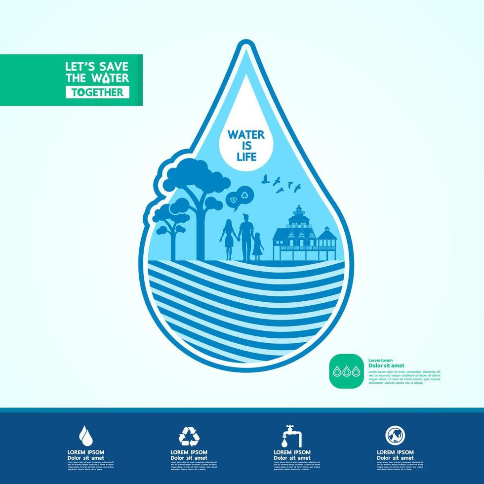 Save water together vector illustration.