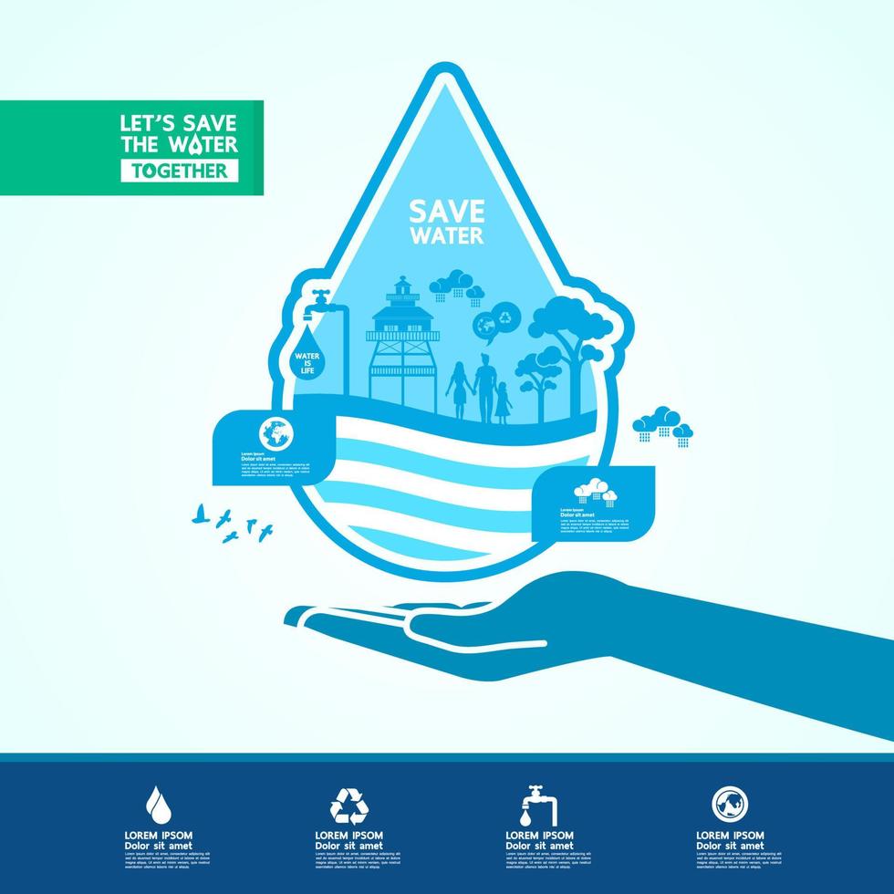 Save water together vector illustration.
