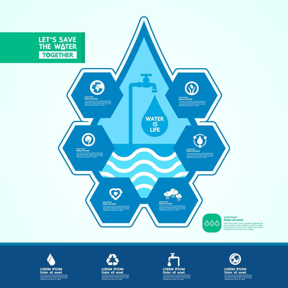 Save water together vector illustration.