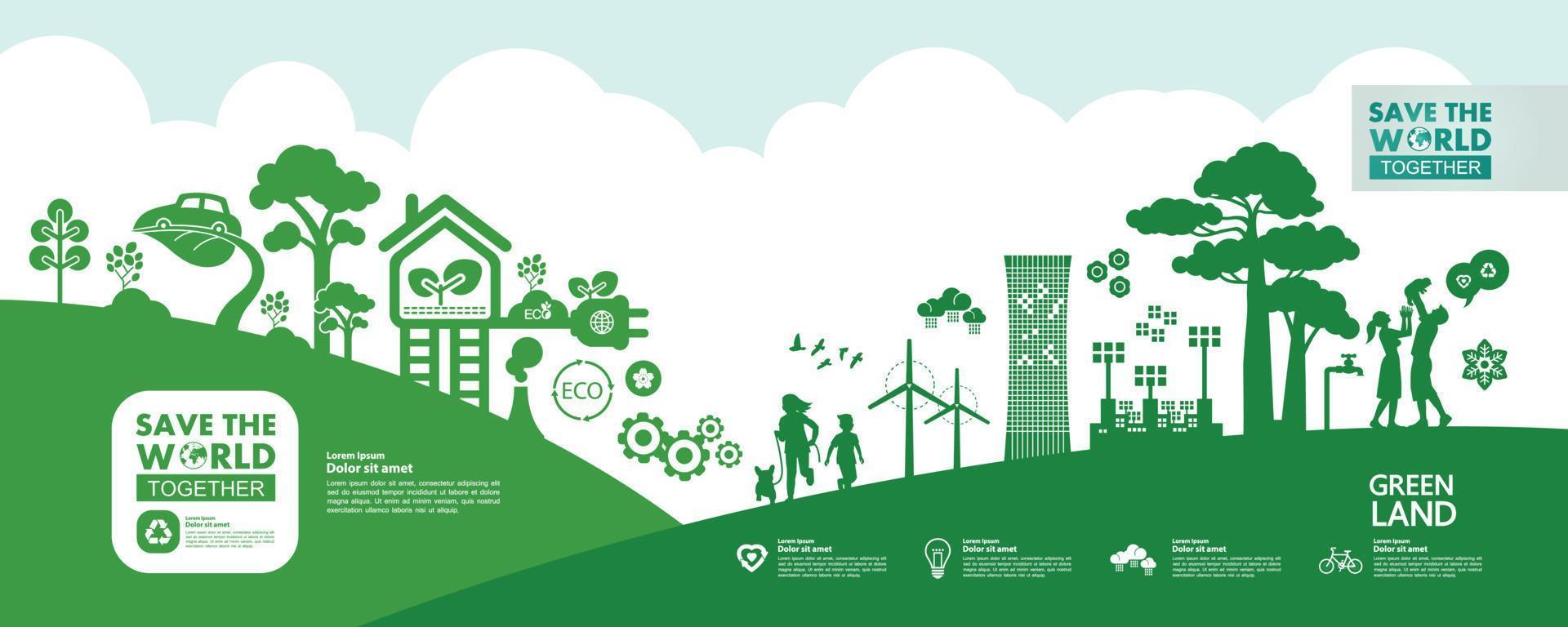 Save the world together green ecology vector illustration.