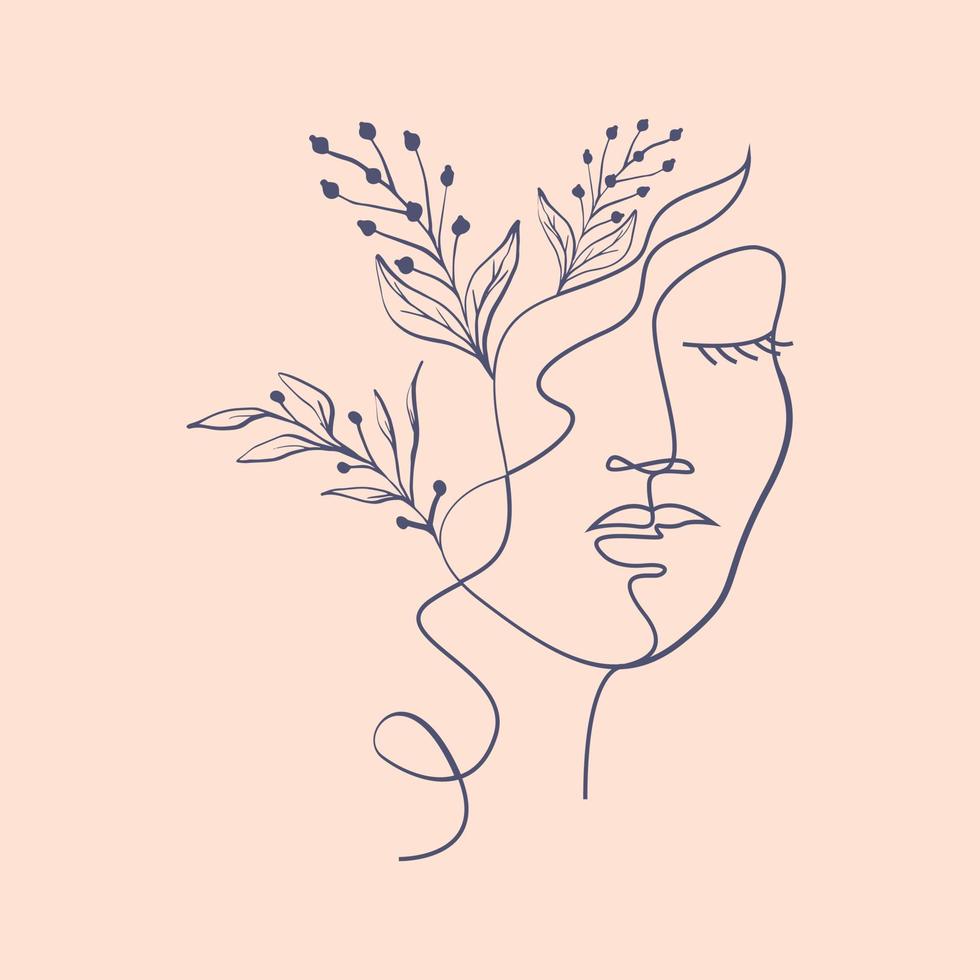 Line art beauty woman portrait, line hand drawing continuous minimal ...