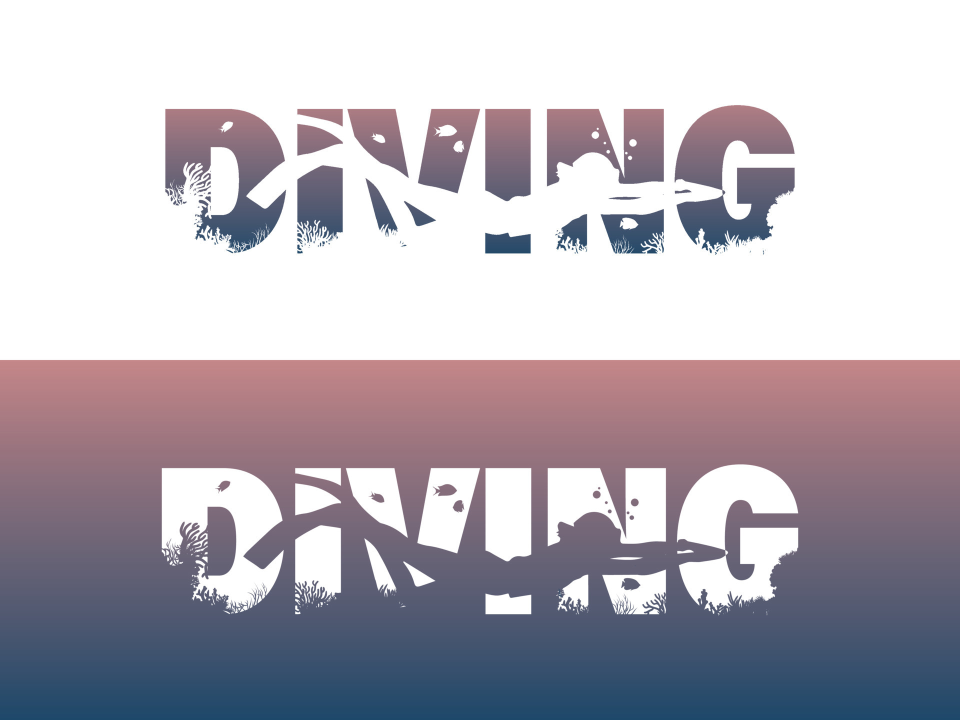 Diving word with silhouettes of diver The concept of sport diving 21360889 Vector Art at Vecteezy