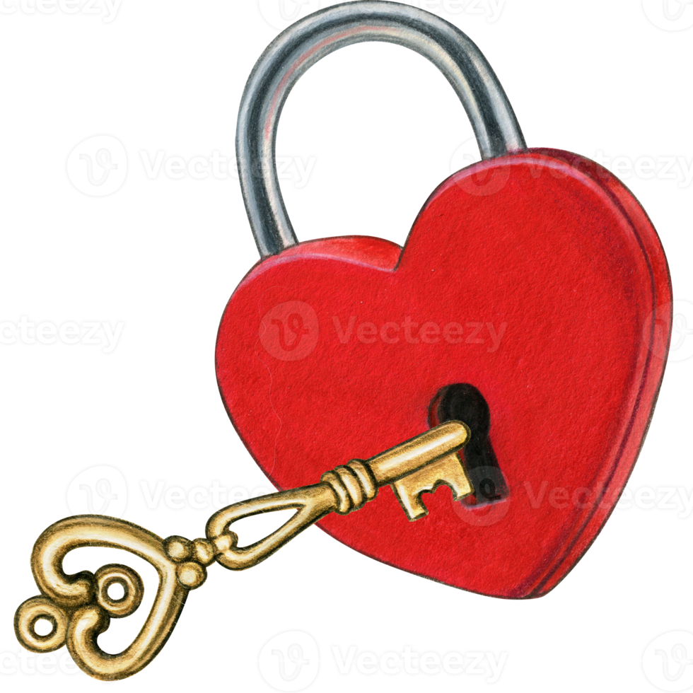 Watercolor hand drawn heart shaped lock png