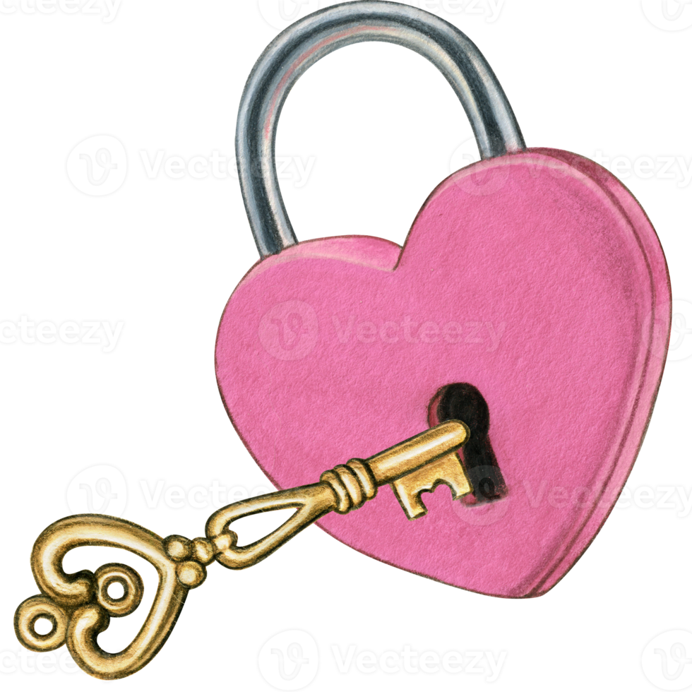 Watercolor hand drawn heart shaped lock png