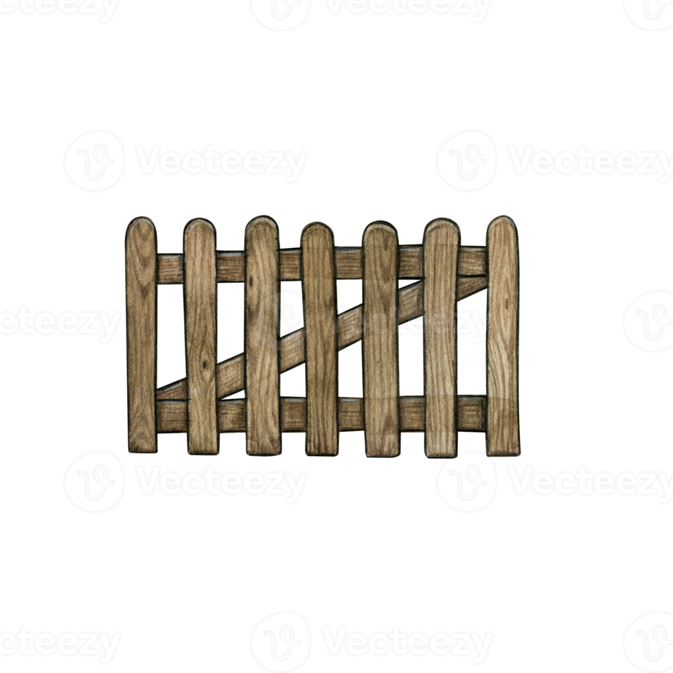 Watercolor hand drawn wooden fence png