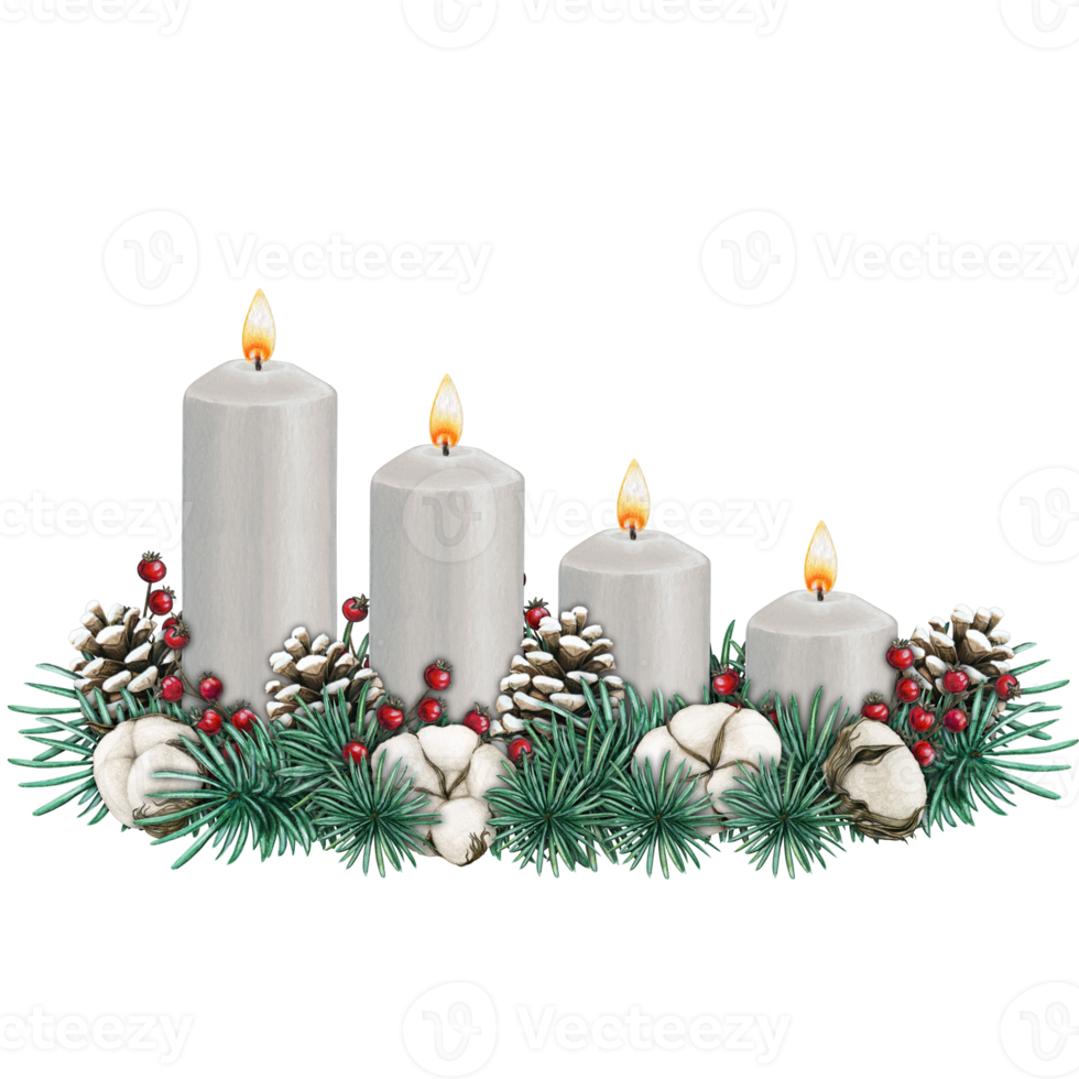 watercolor hand drawn advent candles decoration png