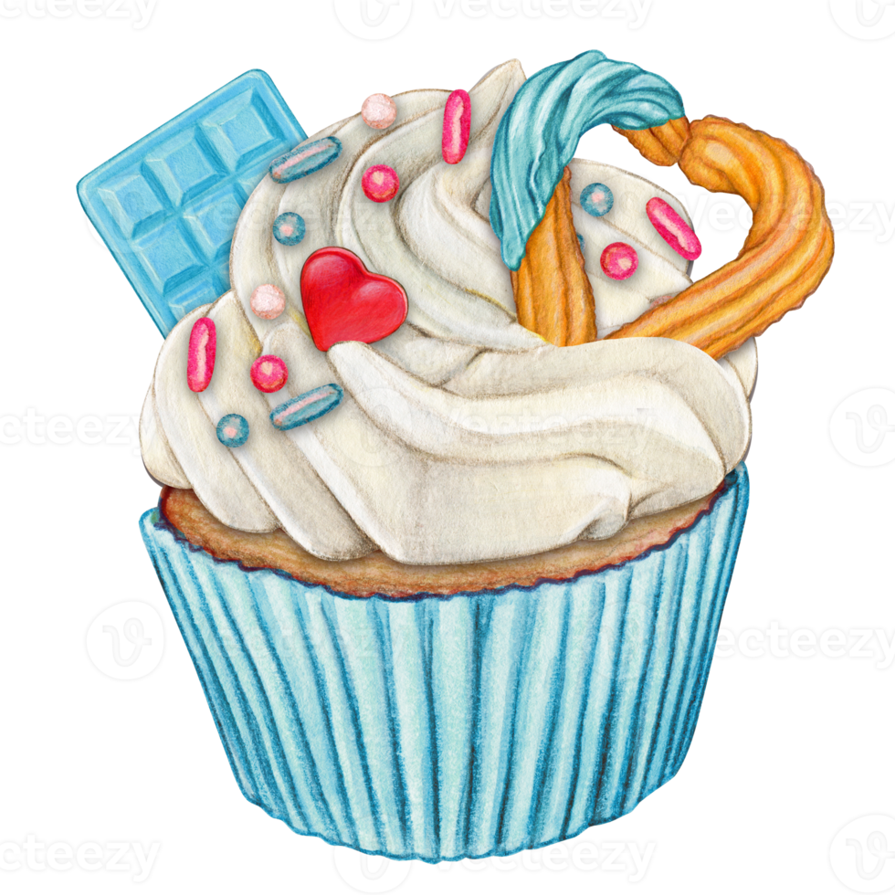 watercolor hand drawn cupcake png