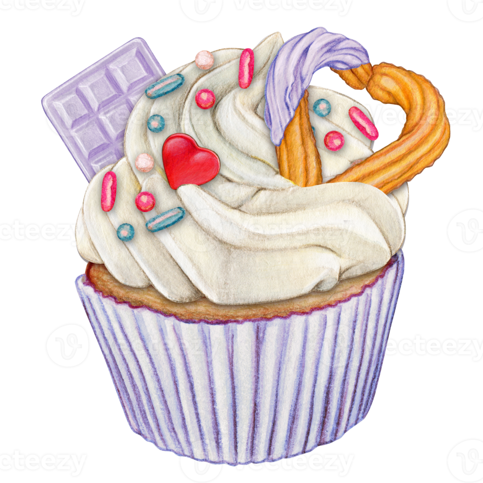 watercolor hand drawn cupcake png