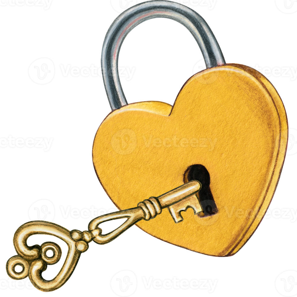 Watercolor hand drawn heart shaped lock png