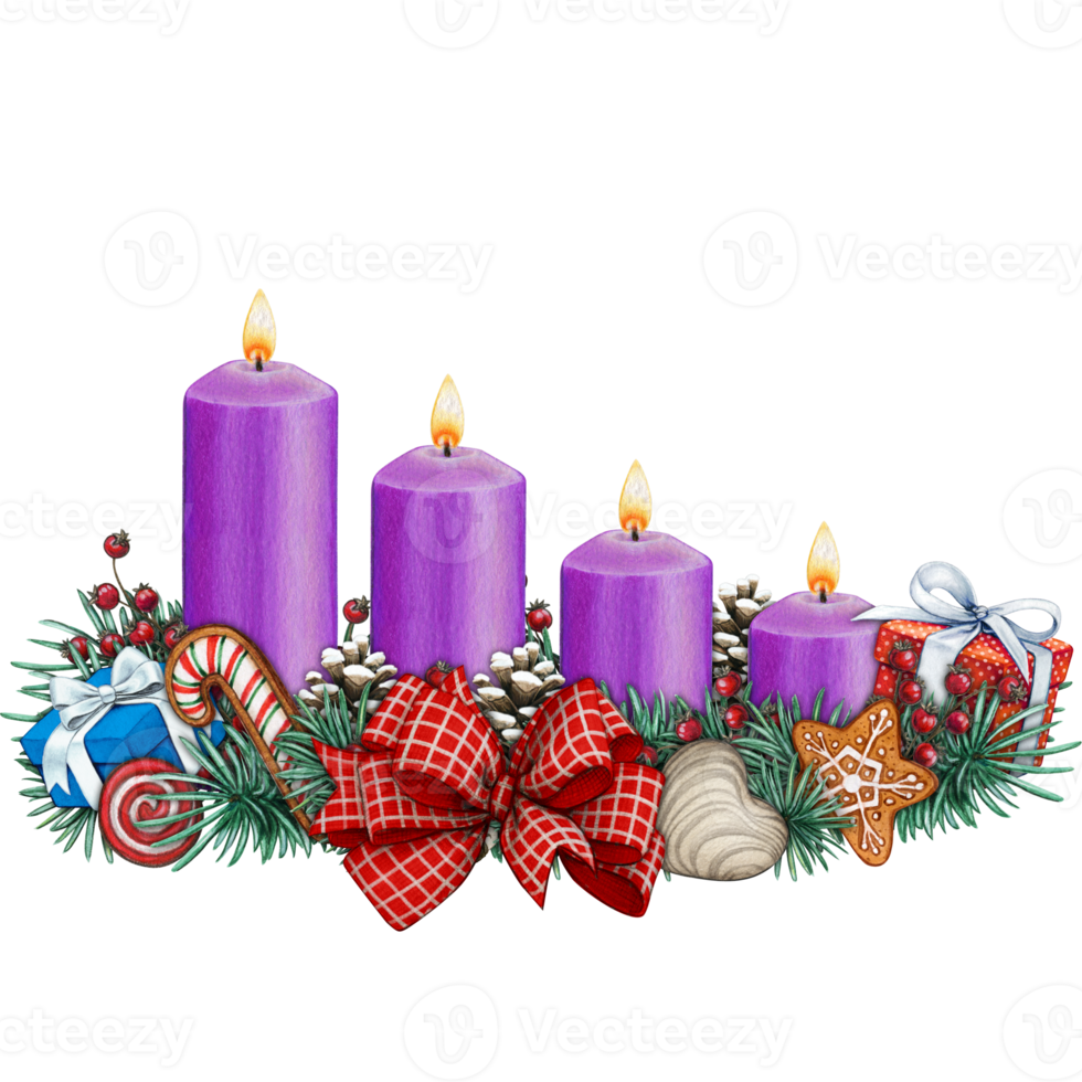 watercolor hand drawn advent candles decoration png