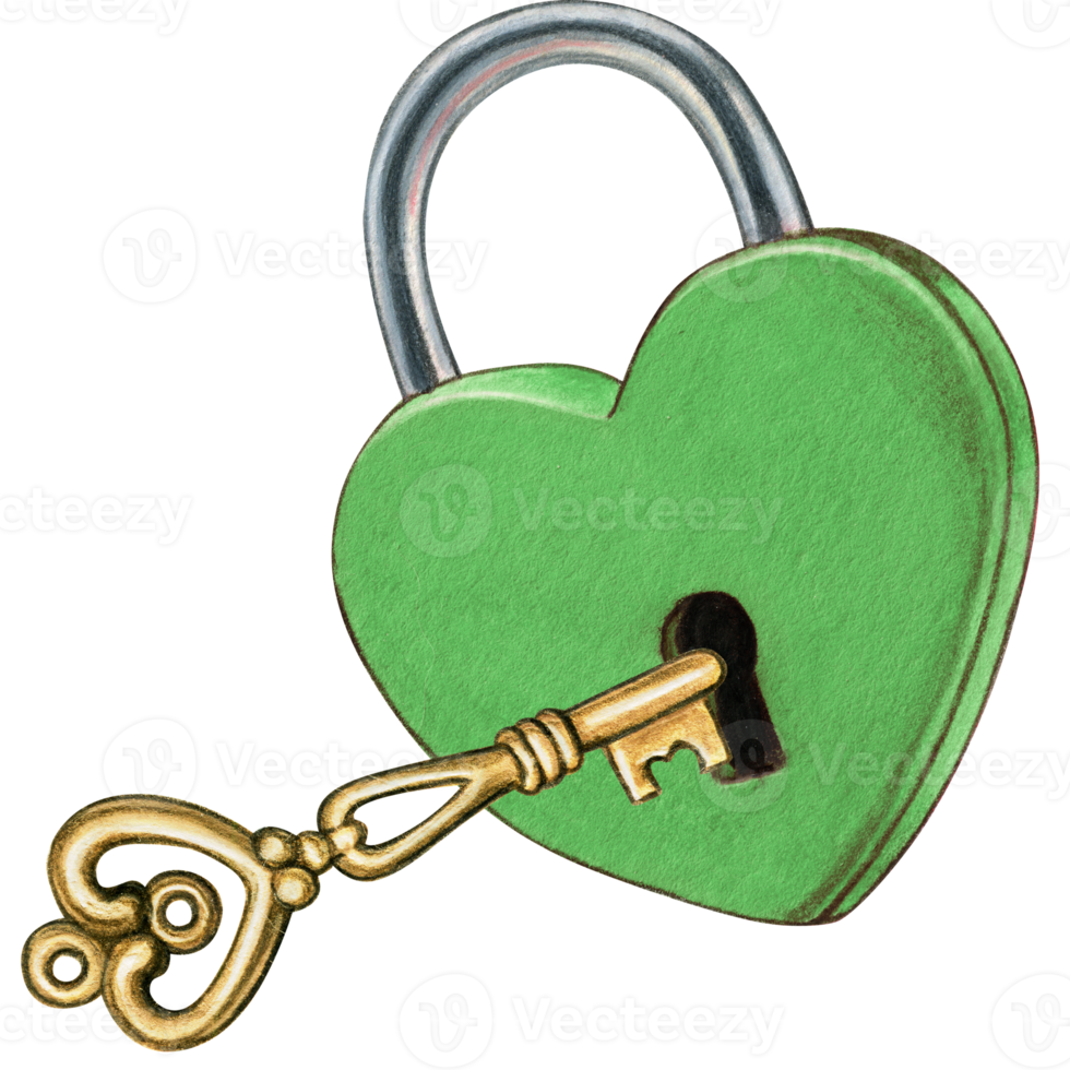 Watercolor hand drawn heart shaped lock png