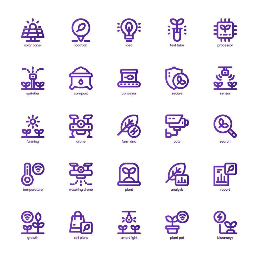 Smart Farm icon pack for your website design, logo, app, and user interface. Smart Farm icon basic line gradient design. Vector graphics illustration and editable stroke.