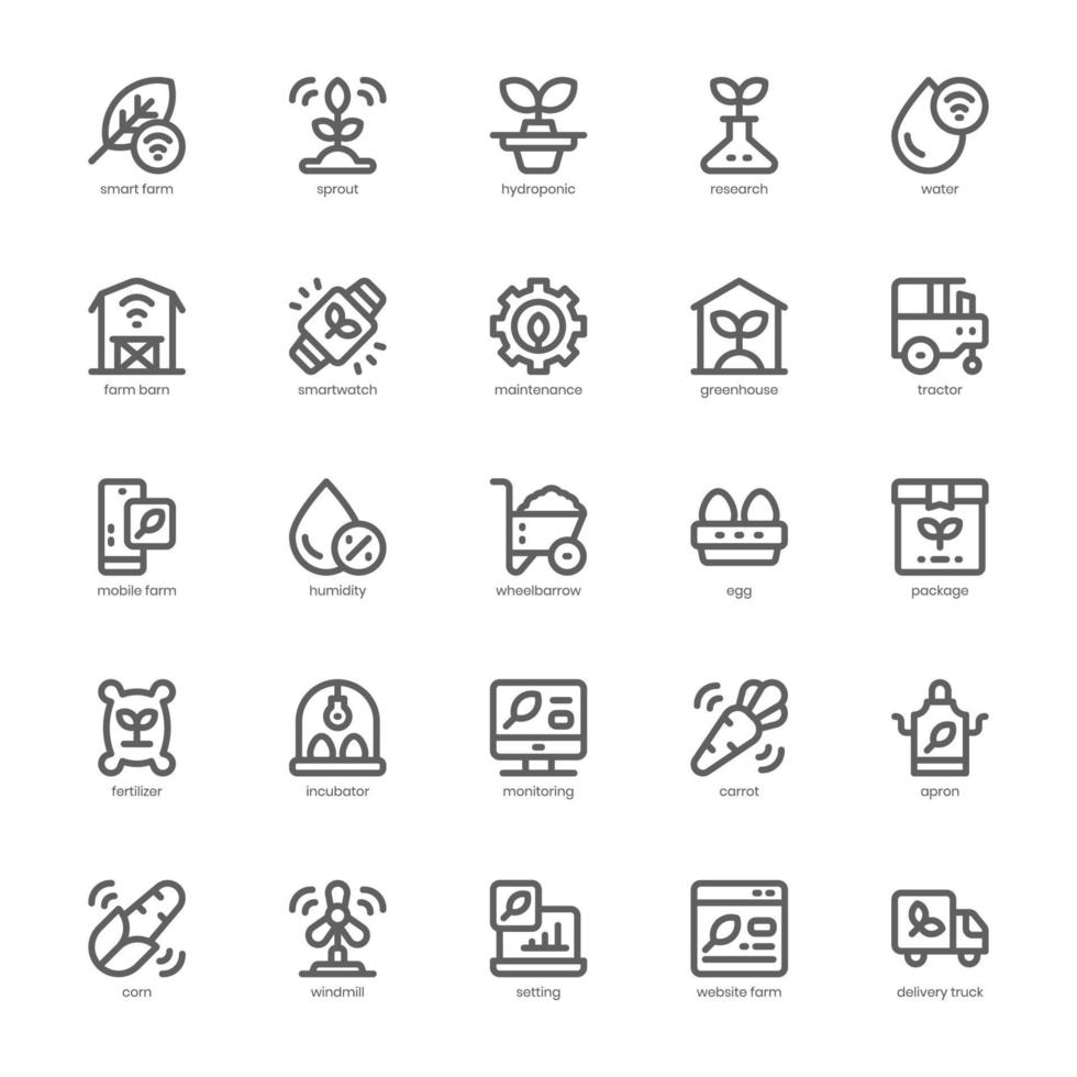 Smart Farm icon pack for your website design, logo, app, and user interface. Smart Farm icon outline design. Vector graphics illustration and editable stroke.
