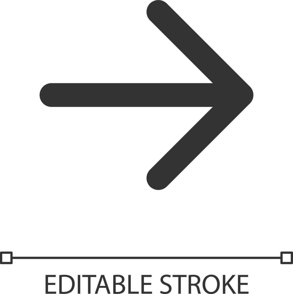 Rightwards arrow pixel perfect linear ui icon. Pressing right. Setting menu. Navigation. GUI, UX design. Outline isolated user interface element for app and web. Editable stroke vector