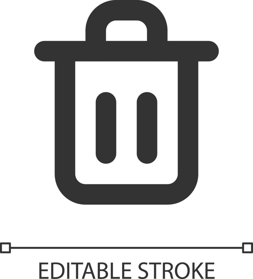 Trash can pixel perfect linear ui icon. Delete button. Recycle bin. Waste container. GUI, UX design. Outline isolated user interface element for app and web. Editable stroke vector