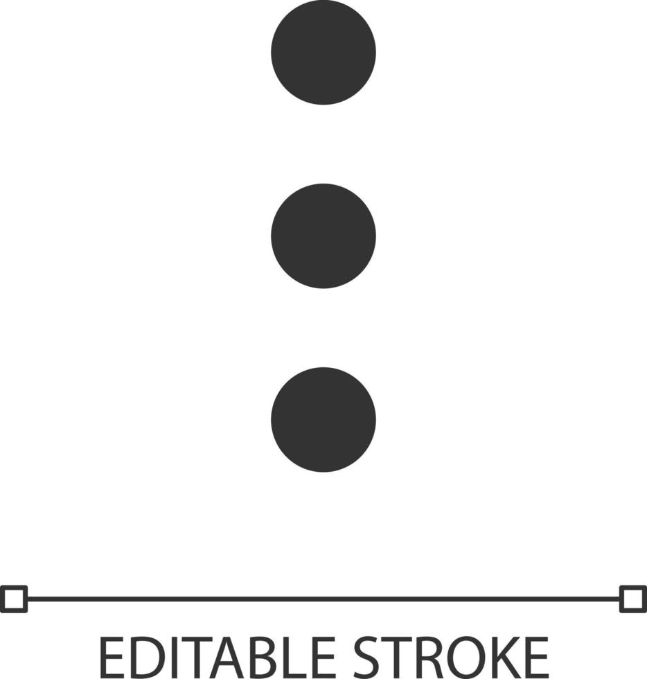 Three vertical dots menu pixel perfect linear ui icon. Kebab menu representation. Navigation. GUI, UX design. Outline isolated user interface element for app and web. Editable stroke vector