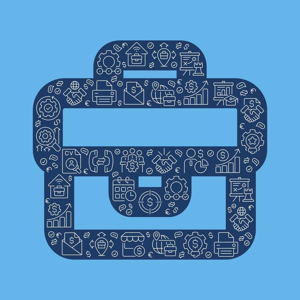 Business case pixel perfect shaped concept filled with editable linear icons. Employment. Entrepreneurship. Simple thin line symbols composition on blue background. Vector outline drawing