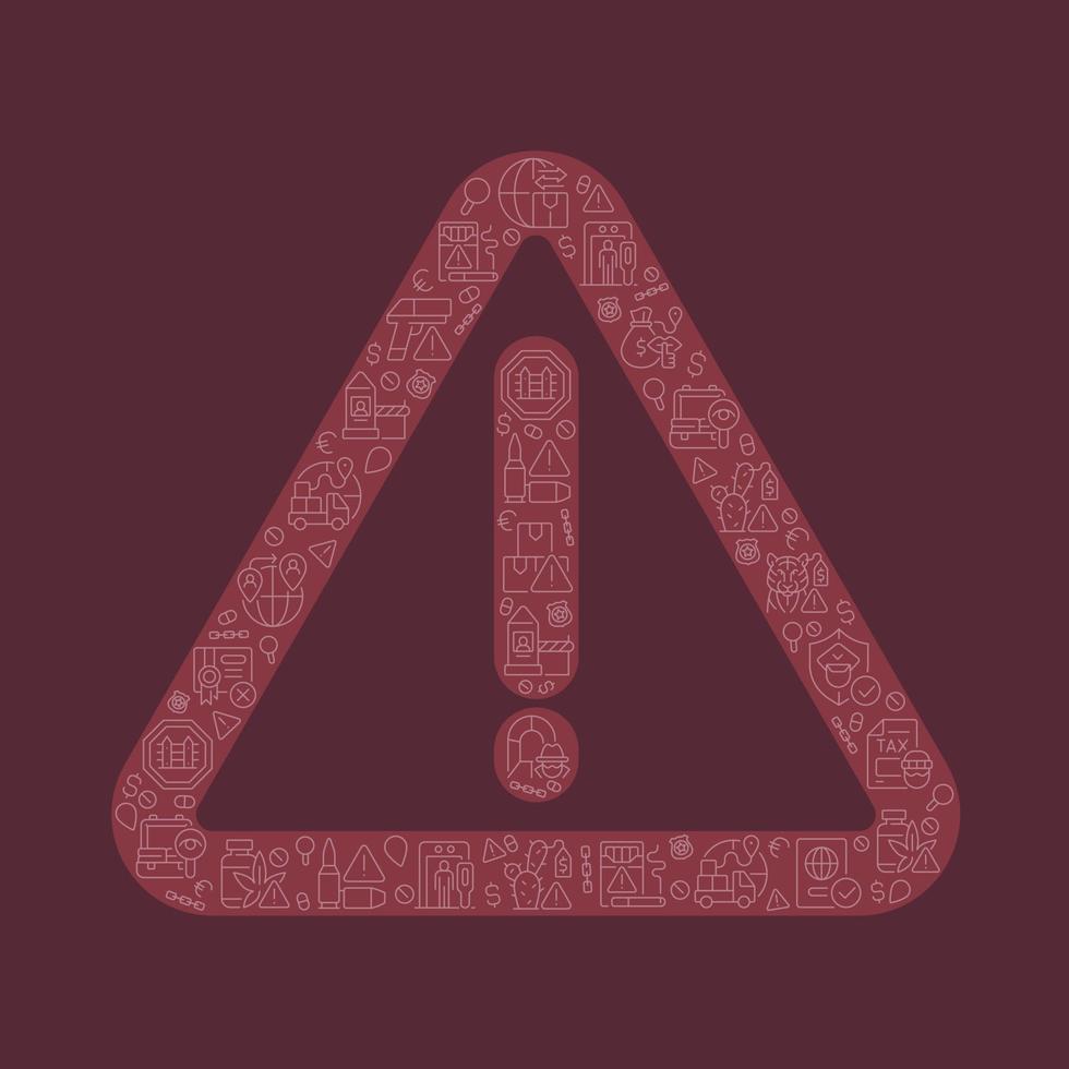 Smuggling pixel perfect shaped concept filled with editable linear icons. Illegal activities. Contraband. Simple thin line symbols composition on red background. Vector outline drawing