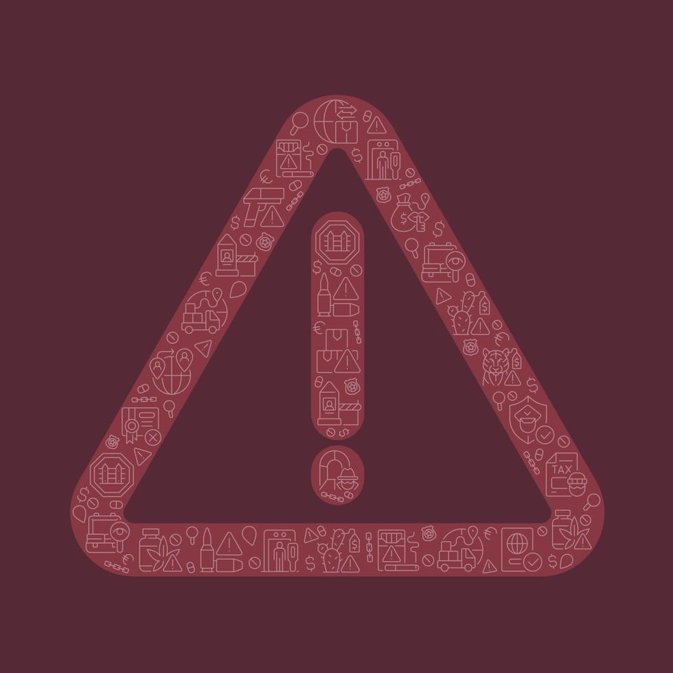 Smuggling pixel perfect shaped concept filled with editable linear icons. Illegal activities. Contraband. Simple thin line symbols composition on red background. Vector outline drawing