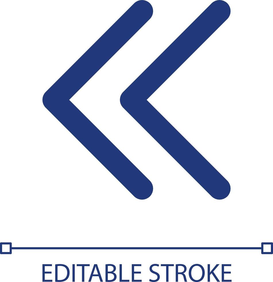 Left double arrow pixel perfect RGB color ui icon. Double chevrons. Fast reverse. Simple filled line element. GUI, UX design for mobile app. Vector isolated pictogram. Editable stroke