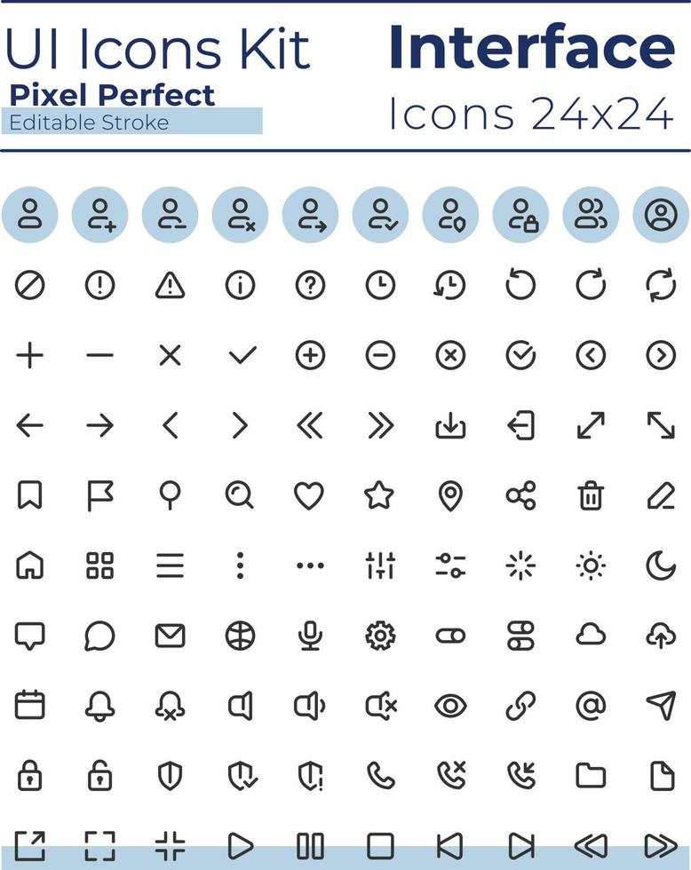 comprensible y sencillo mirando píxel Perfecto lineal ui íconos colocar. sistema ajustes. música jugador. contorno aislado usuario interfaz elementos. editable carrera vector