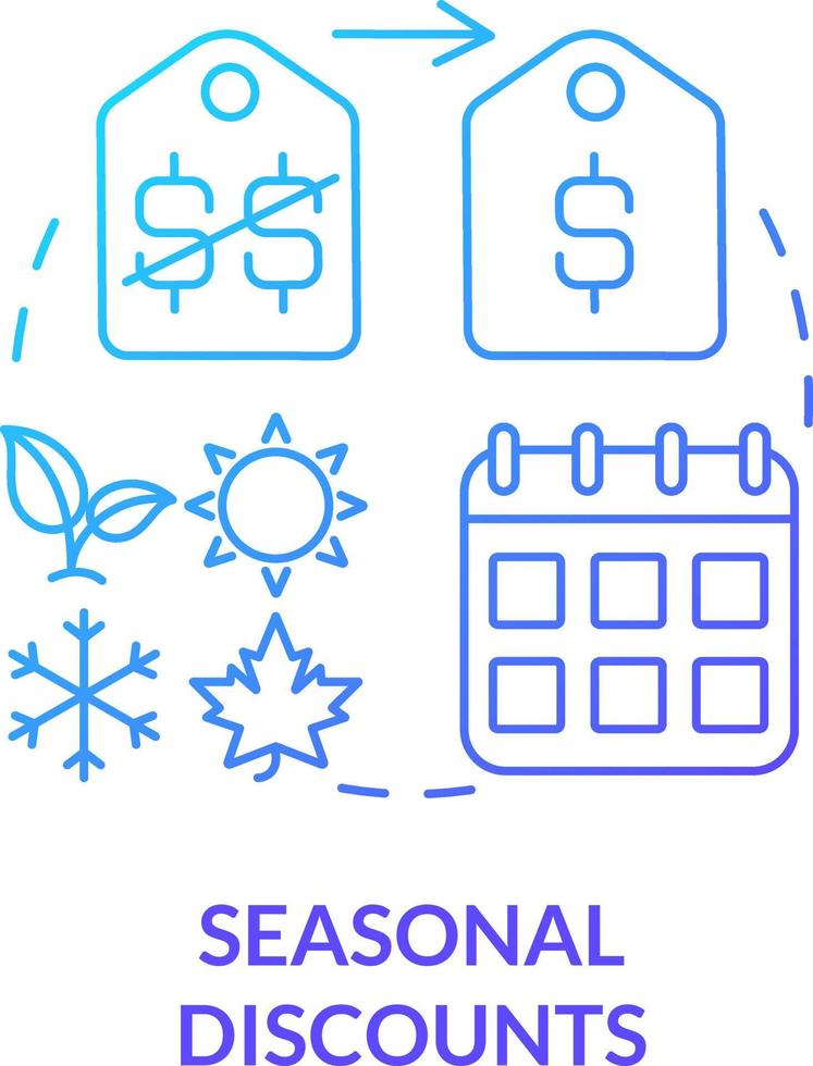Seasonal discount blue gradient concept icon. Reduced price to increase sales. Type of allowances abstract idea thin line illustration. Isolated outline drawing vector