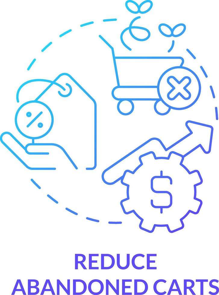 Reduce abandoned carts blue gradient concept icon. Offer lower price. Return purchasers. Discount strategy abstract idea thin line illustration. Isolated outline drawing vector