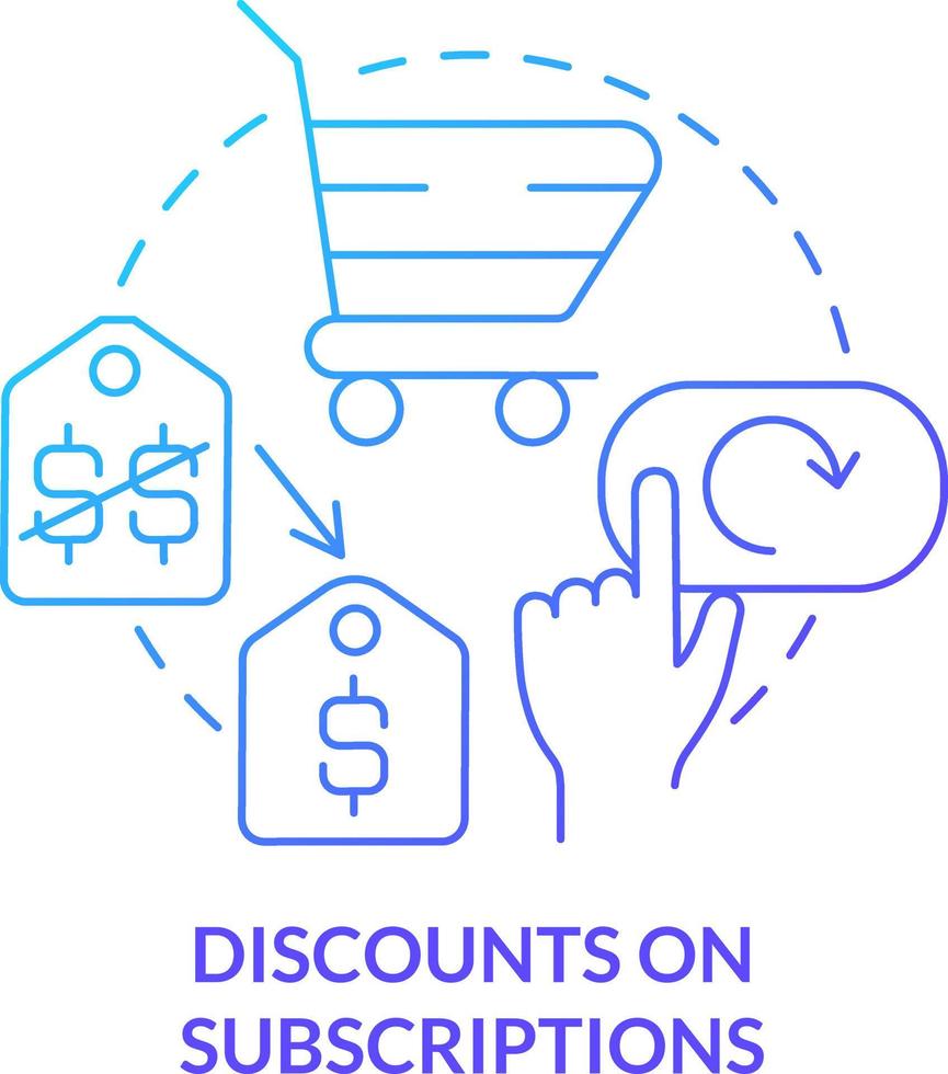 Discounts on subscriptions blue gradient concept icon. Incentive for customers. Marketing strategy abstract idea thin line illustration. Isolated outline drawing vector