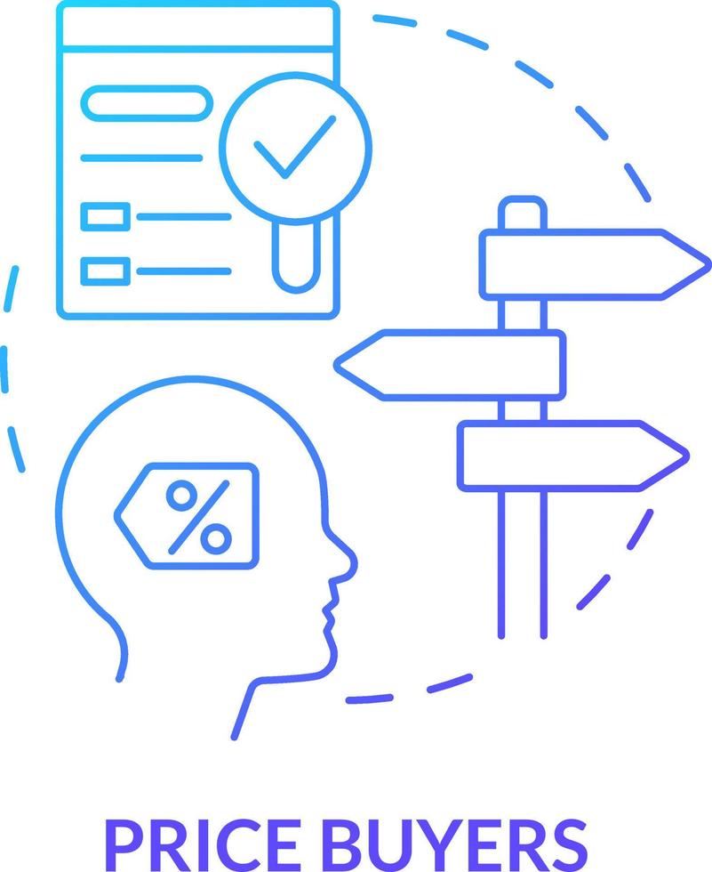 Price buyers blue gradient concept icon. Lowest possible price seekers. Dealing with customers abstract idea thin line illustration. Isolated outline drawing vector
