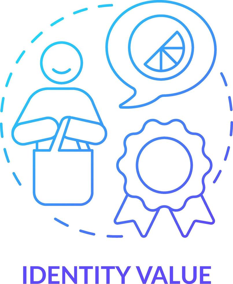 Identity value blue gradient concept icon. Items of personal reputation. Product advantage abstract idea thin line illustration. Isolated outline drawing vector