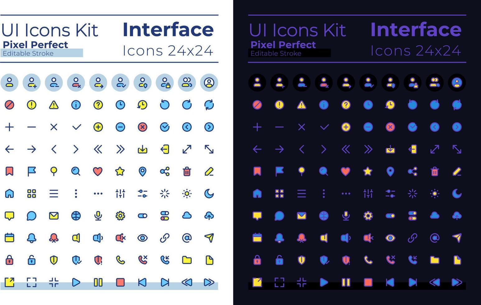 Minimalistic and simple looking pixel perfect RGB color ui icons set for dark, light mode. GUI, UX design for mobile app. Vector isolated pictograms. Editable stroke