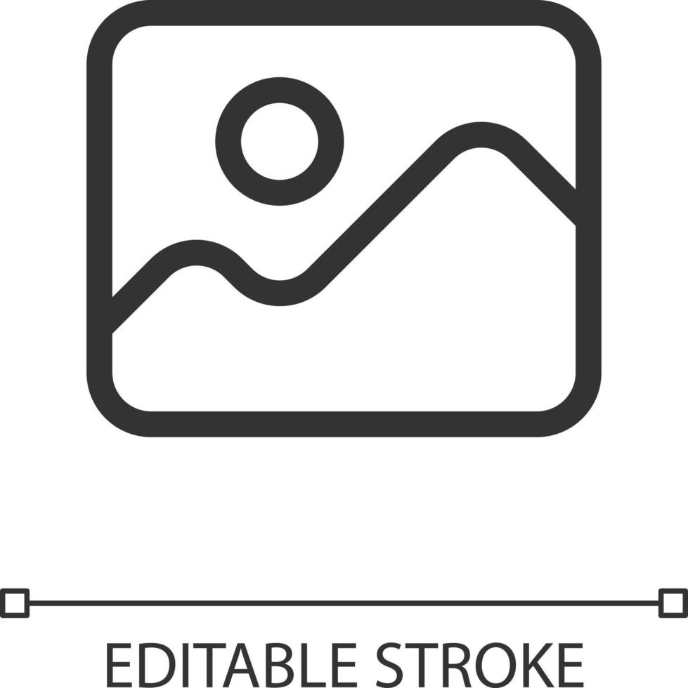 Image pixel perfect linear ui icon. Digital photo gallery. Multimedia reader program. GUI, UX design. Outline isolated user interface element for app and web. Editable stroke vector