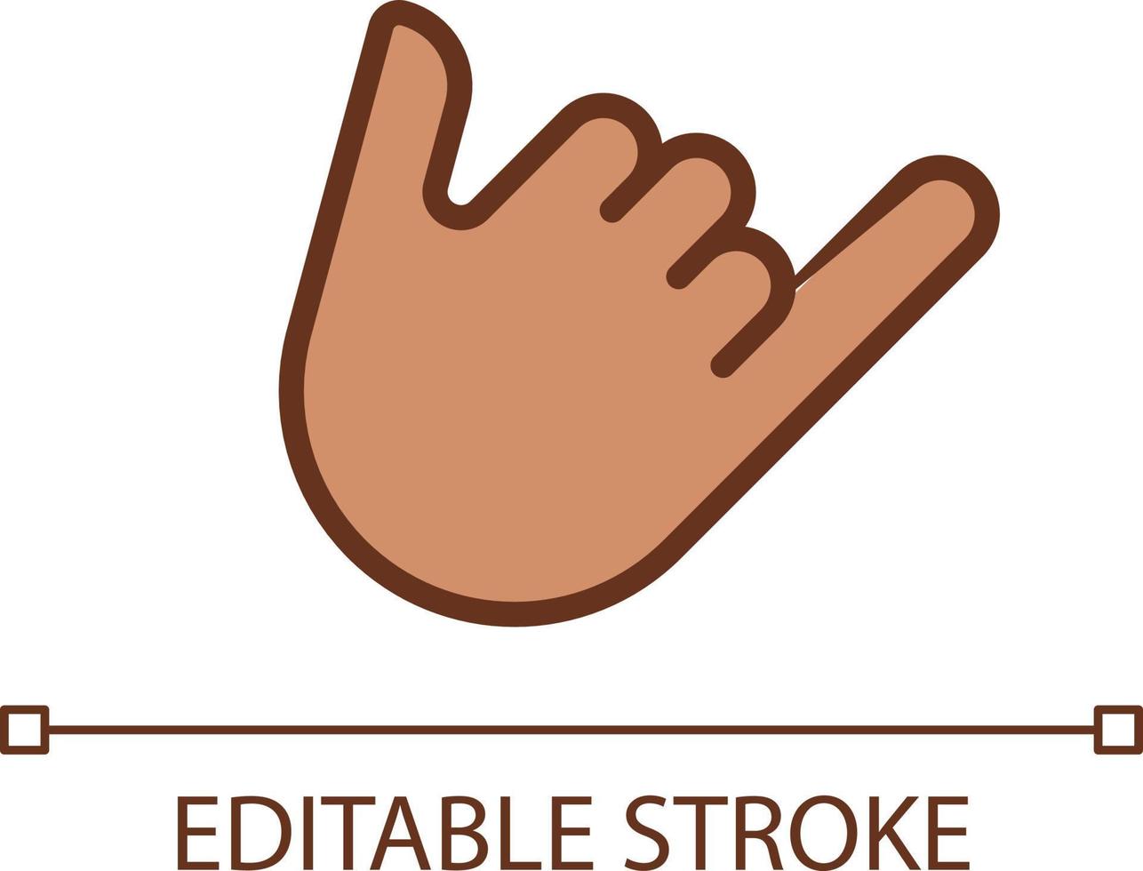 Shaka sign pixel perfect RGB color icon. Call me. Greeting gesture. Non verbal communication. Isolated vector illustration. Simple filled line drawing. Editable stroke