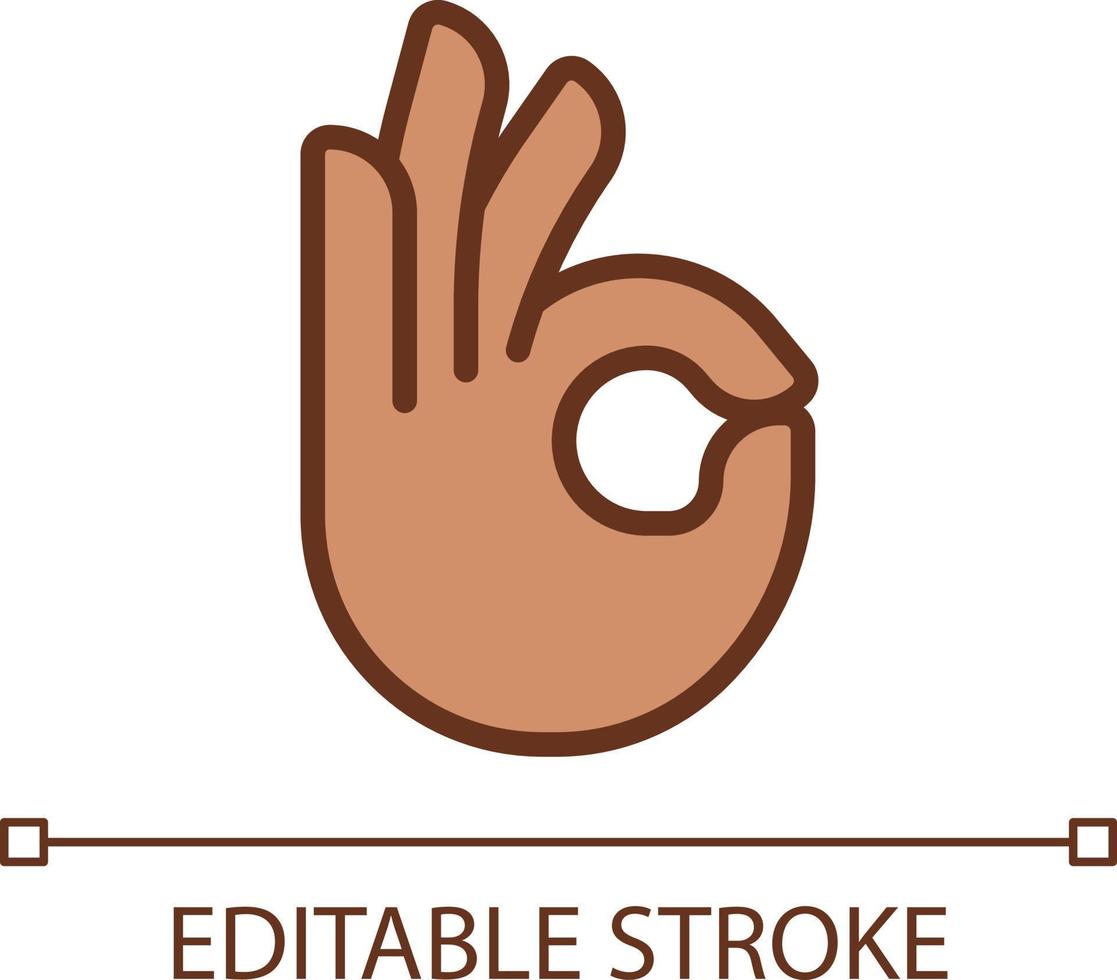 OK gesture pixel perfect RGB color icon. Agreement sign. Approvement symbol. Body language. Isolated vector illustration. Simple filled line drawing. Editable stroke
