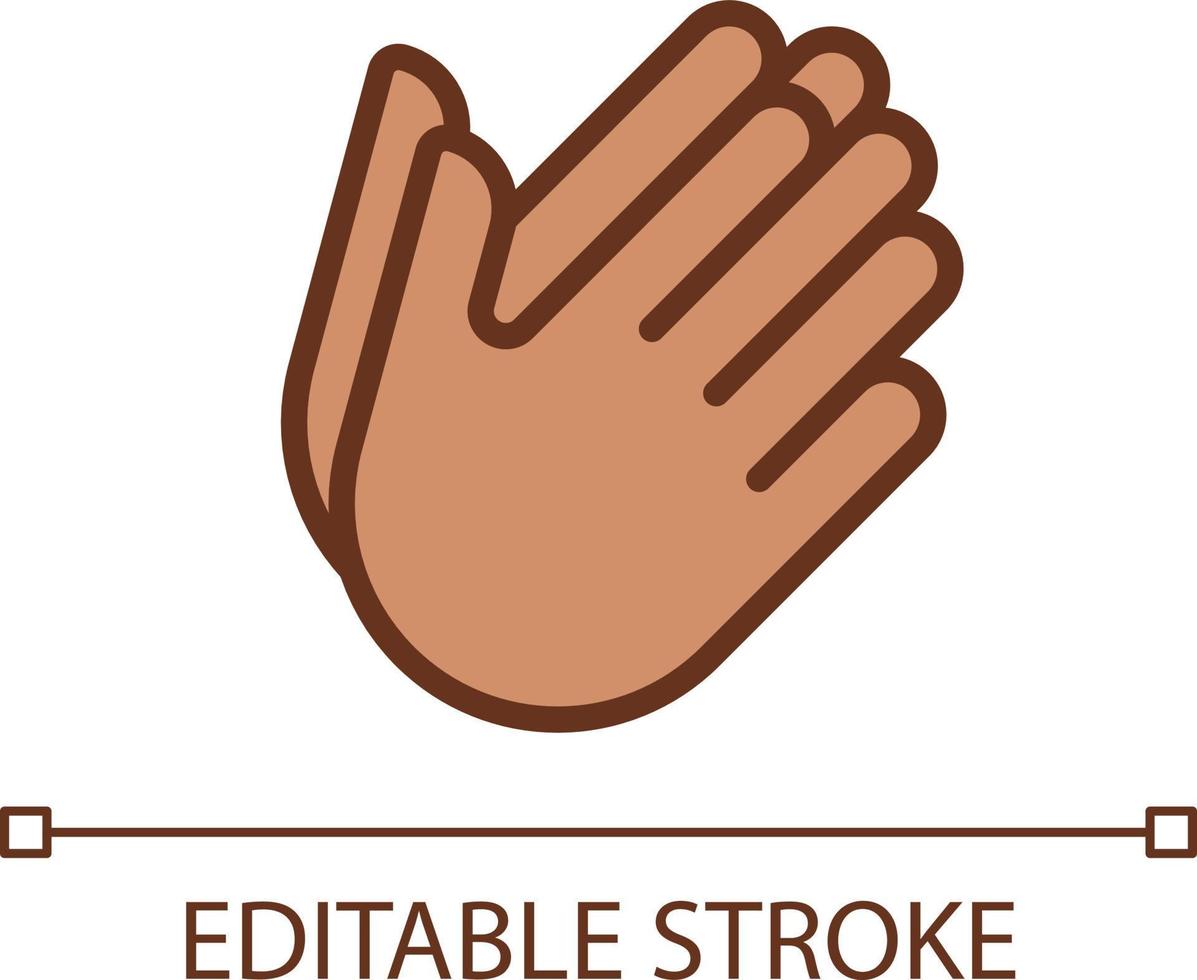 Hand holding something pixel perfect RGB color icon. Space between palms. Gesture and position. Isolated vector illustration. Simple filled line drawing. Editable stroke