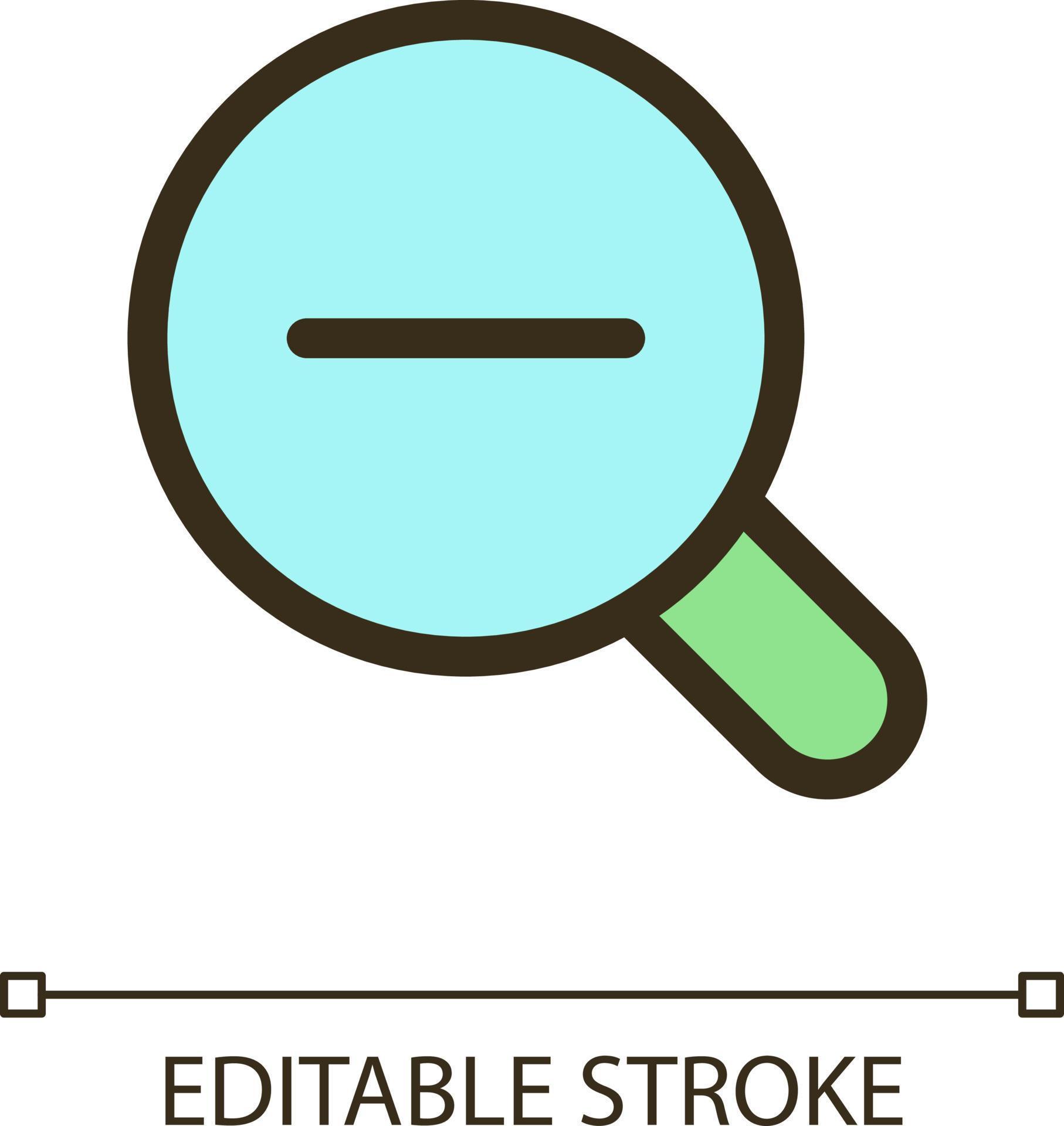 Magnifier and minus pixel perfect RGB color ui icon. Image downsizing