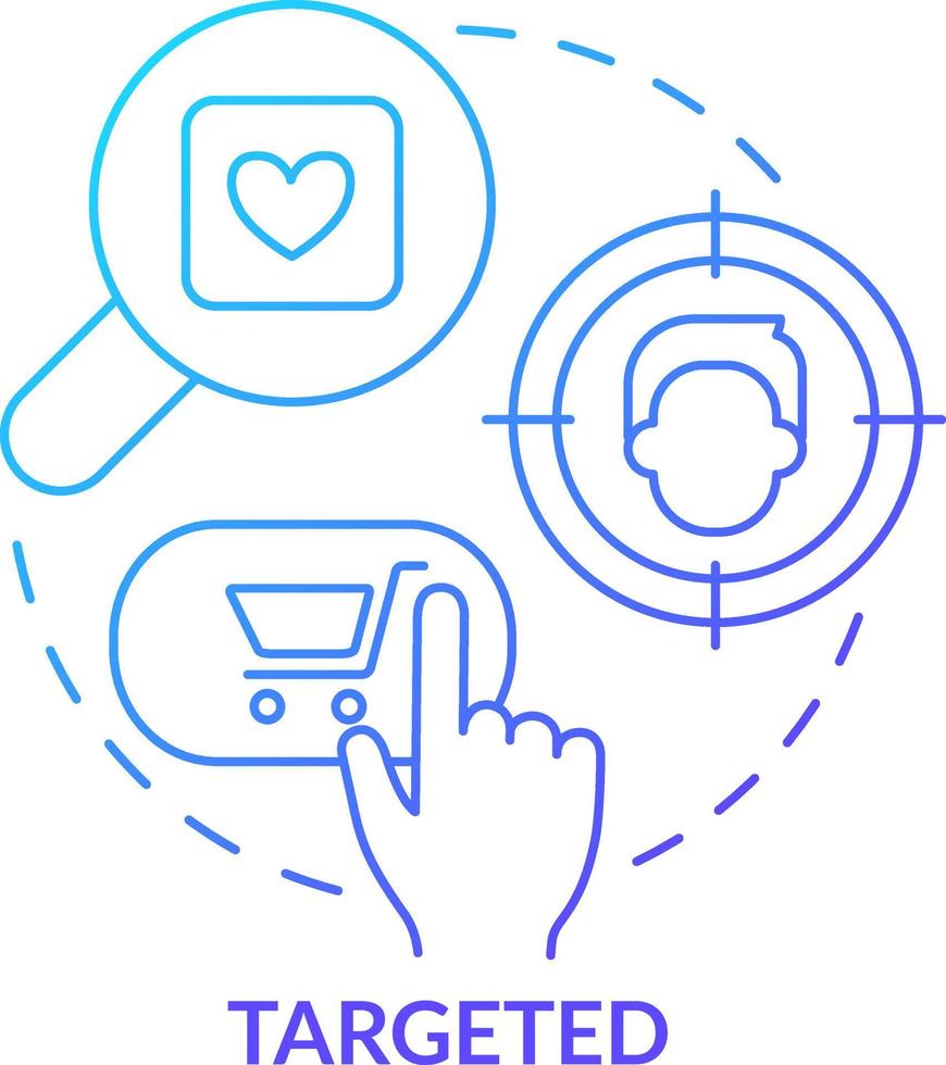 Targeted blue gradient concept icon. Benefit of digital advertising abstract idea thin line illustration. Focus on customer and product. Isolated outline drawing vector